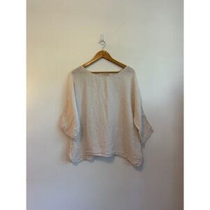 Giusy Linen Relaxed Fit Blouse in Oatmeal Tan | Size Large